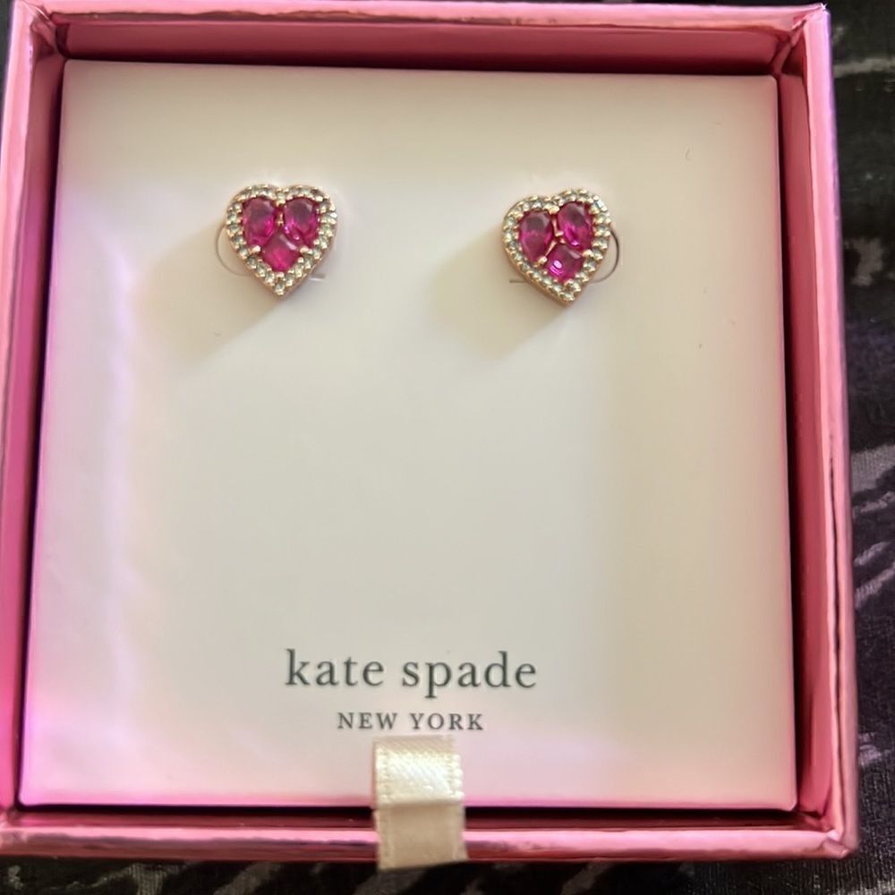 New KATE SPADE Spell It Out Heart Stud Earrings pink